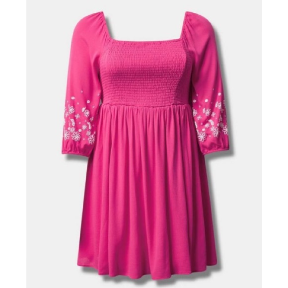 NWT Torrid Pink & Sexy Mini Crinkle Gauze Blouson Sleeve Dress - Picture 4 of 8